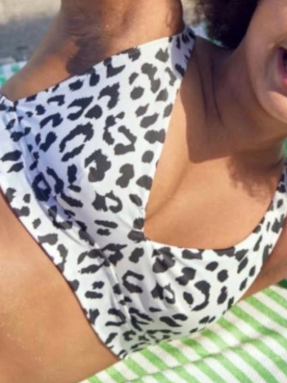NWOT Aerie V Scoop White and Black Leopard Print Bikini Top
